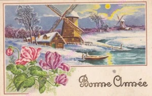 Mignonette Postal Antigua Buena Año Molinos - Bild 1 von 2