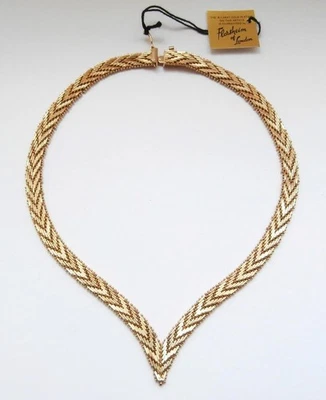 Brandneu Vintage 1980er Florsheim vergoldete Metallgeflecht Mauerwerk V-förmige Halskette - Bild 1 von 4