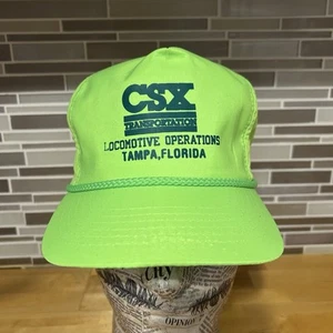 Vintage CSX Locomotive Operations Tampa Florida Neon Green SnapBack Rope Hat - Picture 1 of 7