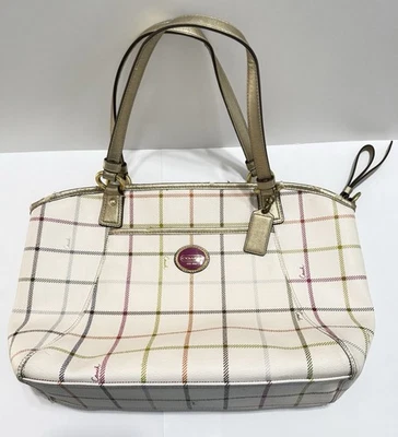 Vintage Coach F1282-F21364 Peyton Tattersall Tote White w/ Wristlet Pre-Owned - Image 1 of 4