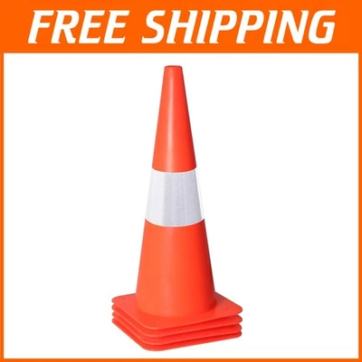Bright Orange 18-Inch Parking Cones with Reflective Collars - Durable 4 Pack - Image 1 of 4