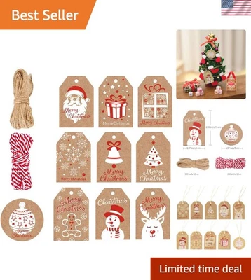 Paquete de 100 etiquetas de regalo de Navidad de papel kraft marrón, etiquetas de regalo kraft marrón de Navidad con... Foto 1 de 4