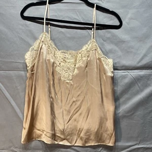 CAMI NYC Silk Camisole Sz M Spaghetti Strap Lace Tank Top Champagne Babydoll - Picture 1 of 11