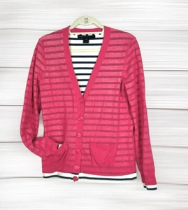 Cárdigan Marc Marc Jacobs Cuello en V Doble Capa Algodón Rosa y Marino Rayas S - Imagen 1 de 16