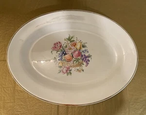 Vintage Harker Bakerite Floral Fruit Abundance Oval Platter with a 22K Gold Rim - Picture 1 of 3