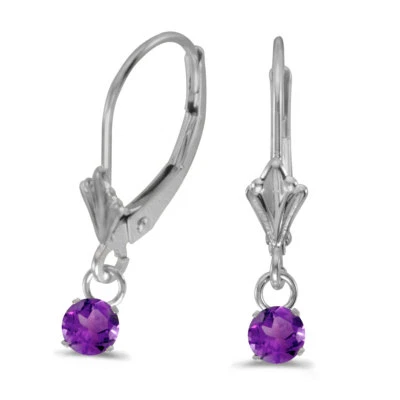 10k White Gold 5mm Round Genuine Amethyst Lever-back Earrings - Image 1 of 3