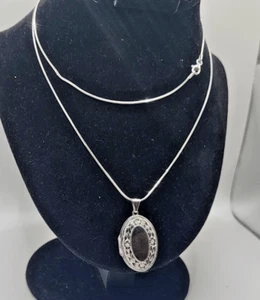 Sterling Silver Locket Signed 925 Italy 29in 1.75in pendant - Picture 1 of 6