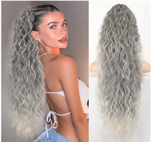 30 Inch Claw Clip Ponytail Extension for Women for Daily Use (Ombre Gray) - Picture 1 of 14