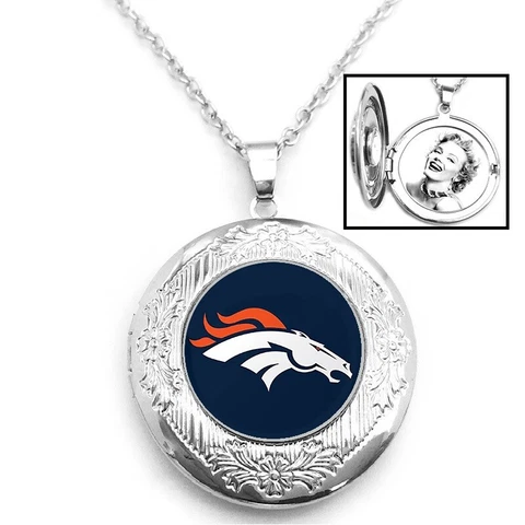 Denver Broncos Womens 925 Silver 20" Link Chain Necklace And Photo Locket D16 Cover