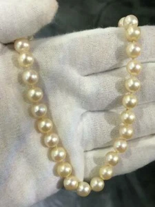 14k White Gold Genuine Cultured Akoya Pearl 8mm Bridal Necklace 16" Length 36.9g - Picture 1 of 12