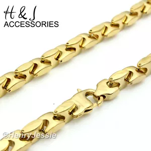 18-40"316L Stainless Steel HEAVY 8mm Gold Plated Interlock Bones Chain Necklace - Picture 1 of 3