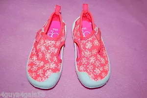 Toddler Baby Girls Water Shoes NEON ORANGE w/ WHITE FLOWERS Swim Beach S 5-6 - Picture 1 of 1
