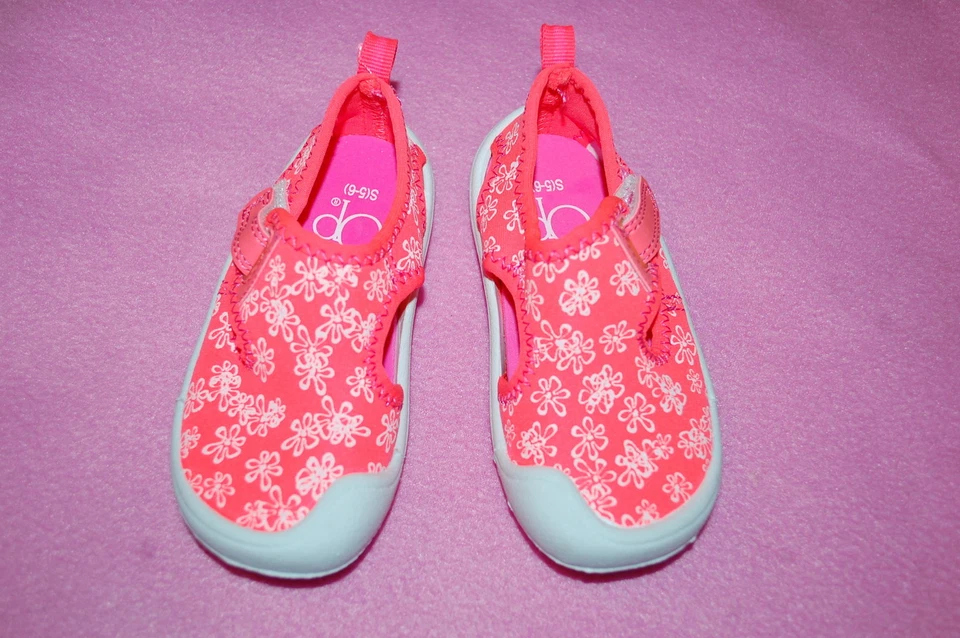 Niños pequeños Bebés Niñas Zapatos de Agua NARANJA NEÓN con FLORES BLANCAS Nadar Playa S 5-6 Foto 1 de 1