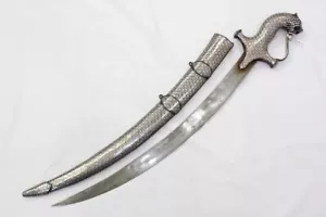 Dolchmesser Silberdraht Arbeit Stahlklinge Tigergesicht Griff W 183 - Bild 1 von 10