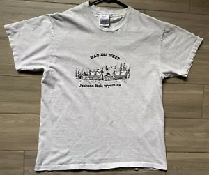 Camiseta De Colección Jackson Hole Wyoming Wagons West Talla L Gris Hecha en EE. UU. Puntada Única - Imagen 1 de 9