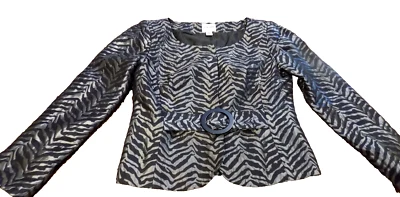 Chaqueta Blazer De Colección Chetta B Bloom Metálica Silenciada Plateada Negra Cebra Simulada Cinturón 8 Foto 1 de 4