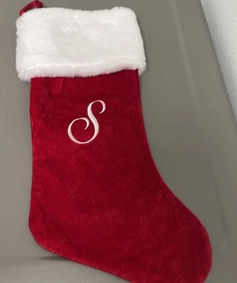 Red Velvet Christmas Stocking Letter Initial S Script Monogram 20in Publix NWoT - Image 1 of 4