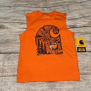 Carhartt Toddler Boys Orange Sleeveless Shirt Deer NEW - Picture 1 of 1