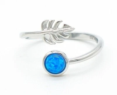 Adjustable Sterling Silver Monstera Leaf Ring - Blue & White Synthetic Opal - Image 1 of 3