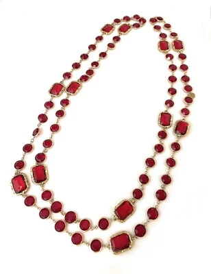 Collar Sautoir Cadena Chiclet Cristal Rojo Chanel Paris 1981 Firmado Vintage  Foto 1 de 4