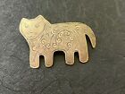 Vintage Boho Cat Metal Silver Tone Etched Brooch Pin 