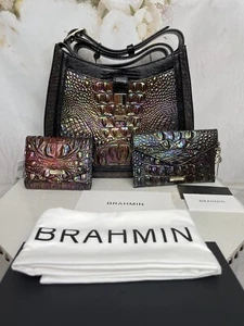 BRAHMIN JOHANNA BAG+SMALL VERONICA WALLET+CASE BLACK PEARL BONNETTE SOLD OUT! - Picture 1 of 12