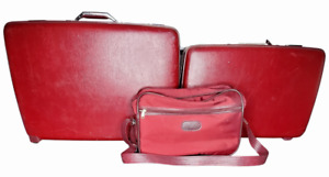Vintage American Tourister Sampsonite Luggage Red Set 3 Piece With Keys Vtg