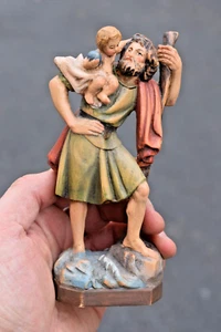 Wood Carved Statue of Saint Christopher, Made in Italy (CU747) + chalice co. - Picture 1 of 10