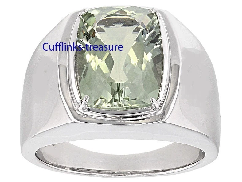 Natural Green Amethyst Gemstone with 925 Sterling Silver Ring For Men's #4899 - Image 1 of 4