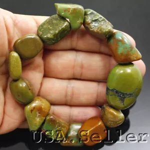 Green Turquoise Bracelet Rough Nugget Beads Elisa Healing Gemstone 7.5" - Picture 1 of 5
