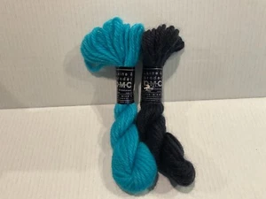 Laine a broder DMC 100% wool lot of two 50gm hanks aqua 7807 black 7299 - Picture 1 of 4