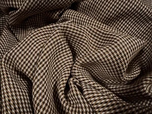 Wool Blend Jacquard Fabric, Per Metre - Geometric Design - Cream & Brown - Picture 1 of 3