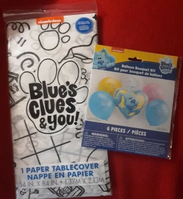 UNIQUE Blue's Clues & Birthday party decorations 6 pc balloon Bouquet & table cover