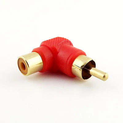 1x Gold Plated RCA Male Plug to RCA Female Jack Right Angle AV Audio Adapter Red - Image 1 of 4