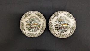 Lote de 2 platos de postre de colección Myott The Brook Staffordshire 1982 hechos en Inglaterra - Imagen 1 de 6