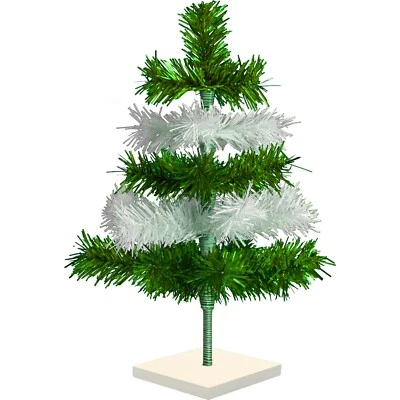 Shiny Green Matte White Multicolor Layered Tinsel Christmas Tree Stand Included - Image 1 of 4