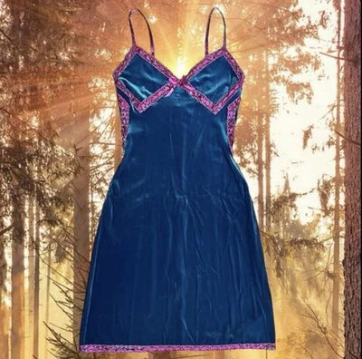 RARE! Vintage Betsey Johnson New York Velvet Lace Ribbon Sequin Slip Dress 2 XS - Image 1 of 4