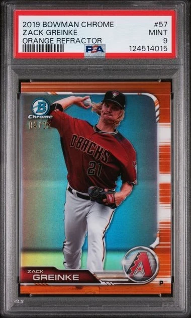 Zack Greinke 2019 Bowman Chrome #57 Orange Refractor /25 PSA 9 MINT - Image 1 of 2