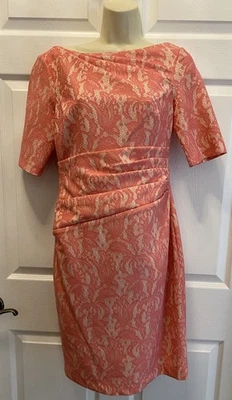 Kay Unger Coral Pink Brocade Sheath Dress Women’s Size 6 Elegant Cocktail Party — 第 1/4 张图片