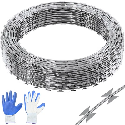 VEVOR Razor Wire Razor Barbed Wire 98ft 2 Rolls Razor Wire Fencing Double Spiral - Image 1 of 4