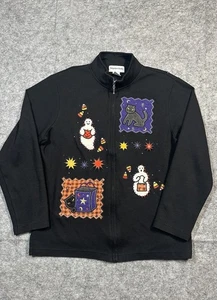 Vintage Hampshire Studio Halloween Embroidered Sweater Button Up Size Large - Picture 1 of 8