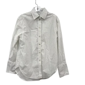 M.M. Lafleur Cotton Linen Pin Stripe Shirt White Blue Button Women Size Small - Picture 1 of 4