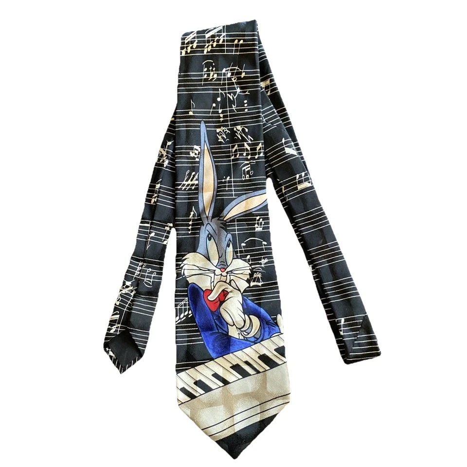 Bugs Bunny Vintage Looney Tunes Mania tie 100% silk, music theme, piano, notes - Image 1 of 4