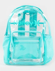 NEW HURLEY CLEAR TRANSPARENT BACKPACK BOOKBAG TEAL ACCENTS 6X12X18 IN 21 LITER - Picture 1 of 1