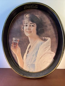 Vintage Coca-Cola Tin Oval Metal Tray 1970's Girl - Picture 1 of 13
