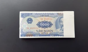 Vietnamese curency 100 pcs 5,000 đ banknote bundle 1991 UNC - Picture 1 of 3