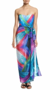 $248 NWT GOTTEX SzONE SIZE FESTIVAL 100% SILK COVER UP PAREO MULTICOLOR PRINT - Picture 1 of 12