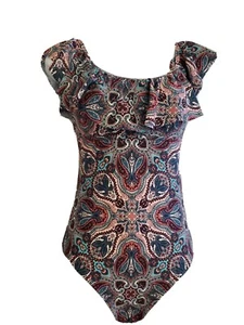 Altar’d State Boho-Badeanzug Paisley blau pink hohes Bein Einteiler Small neu mit Etikett B13 - Bild 1 von 6