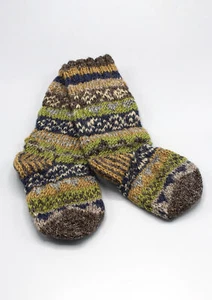 Olive Green and light Blue Pure Woolen Warm Children Knee High Socks-WO56CHS - Picture 1 of 10