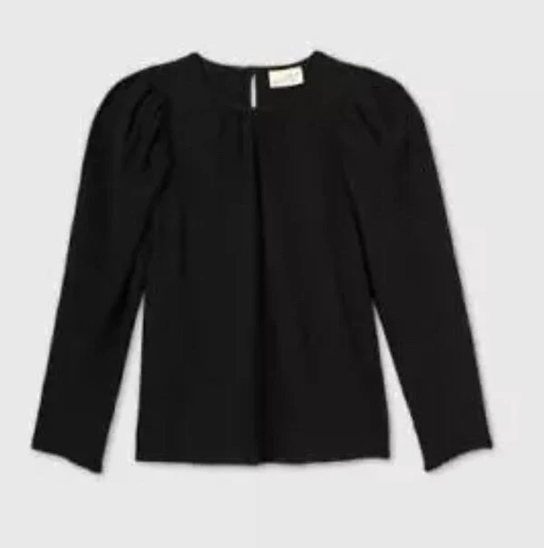 Womens Cotton Puff Long Sleeve Blouse Universal Thread Black Medium M